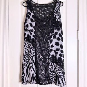 Due Per Due Black & White Crazytown Lined Mini Dress/Top Sz 8P